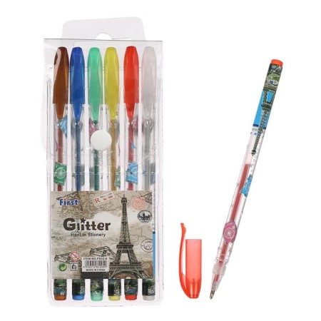 A set of gel pens, 6 colors, metallic, with sparkles, in a blister-3