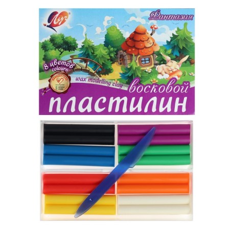 Soft plasticine (wax), 8 colors, 140 g, "fantasy", with a glass, mix-5