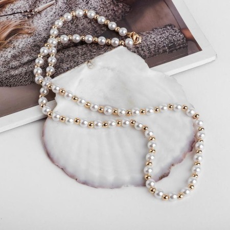 Beads "Pearls" on the chain, ball No. 6, white color in gold, l = 53 cm