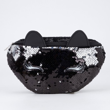 Children's bag for a girl Black Cat Belt with a lightning sequin, Black color-1