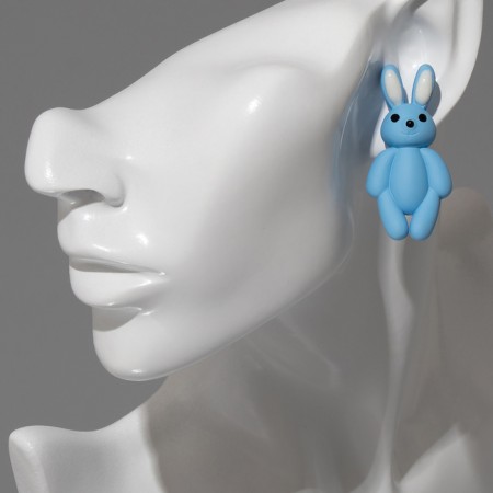 Earrings plastic "hares", blue color-3
