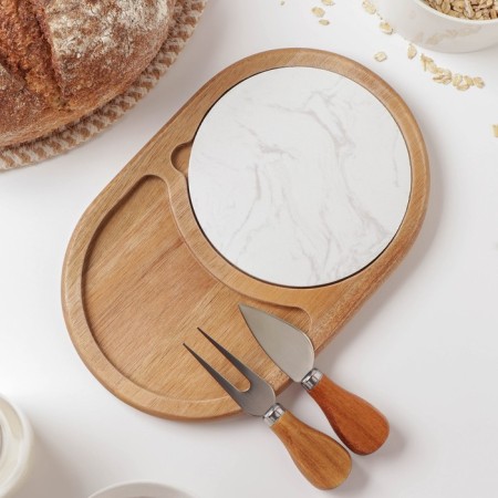 Set for supplying cheese "Marble", 2 knives, board, 24.5 × 16 × 1.5 cm, acacia