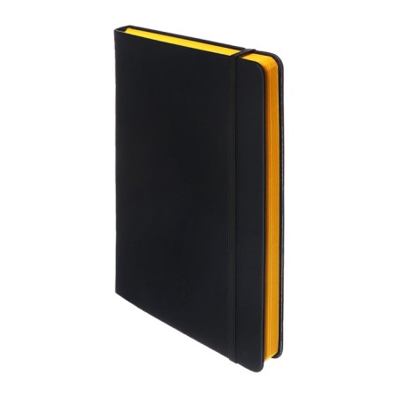 Leduced Diary A5, 140l, Cage, leatherette, elastic band, yellow cut, black-2