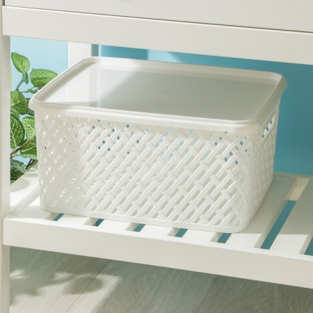 Storage basket with a “braid” lid, 35 × 29 × 17.5 cm, white color