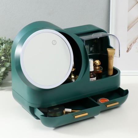 Cosmetics box plastic, mirror with backlight "dark green" 37.5x22x31 cm