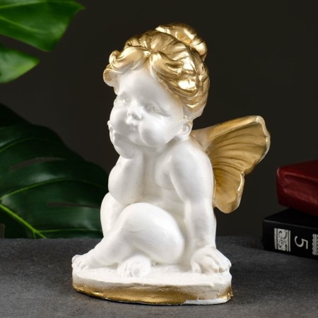 Figure "Elfina sits" white-gold, 12x15x19cm-3
