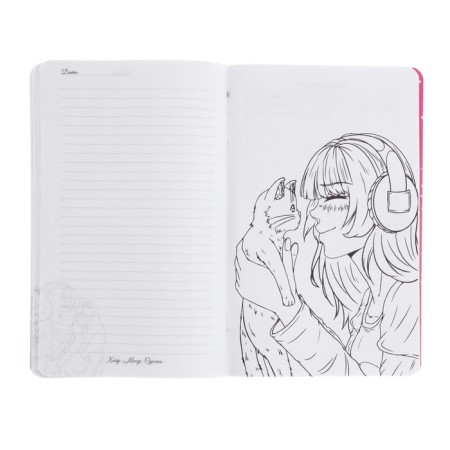 Notebook for girls 130 x 210 mm, 56 sheets in the "anime" line, covered cardboard, Soft-Touch lamination, selective UV-clock-8