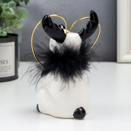 Souvenir Ceramics "Crase with heart" white-black with gold, fluff 13.5x7.3x9.5 cm-3