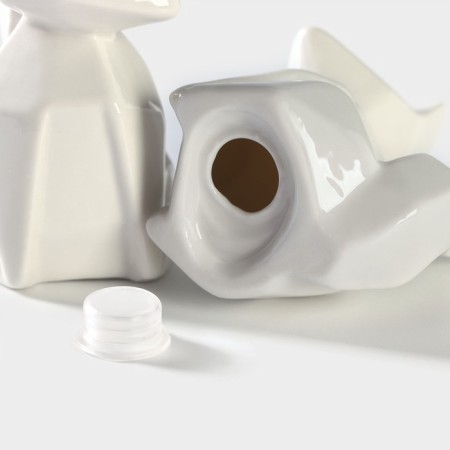 Porcelain set for spices on the bamboo stand Bellatenero “Fox”, 3 objects: Solonka 80 ml, List 80 ml, stand, white color-5