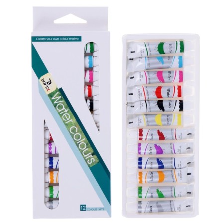 Watercolor paints, 12 colors, in a plastic tube, 9 ml, in a cardboard box