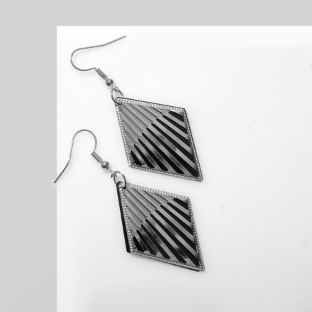 Hanging earrings "rhombus" double, silver-black color, 6 cm-1