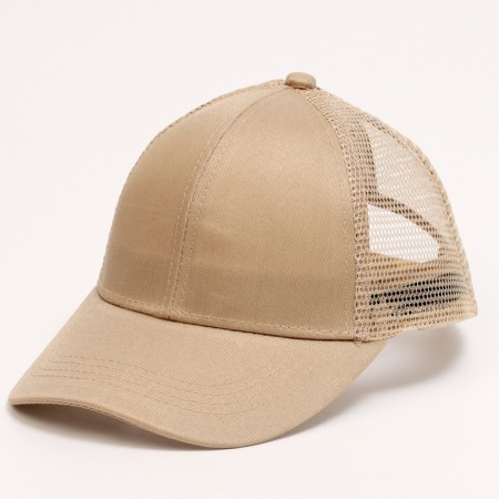 Baby cap for a girl with a grid, beige color, rn 54-4
