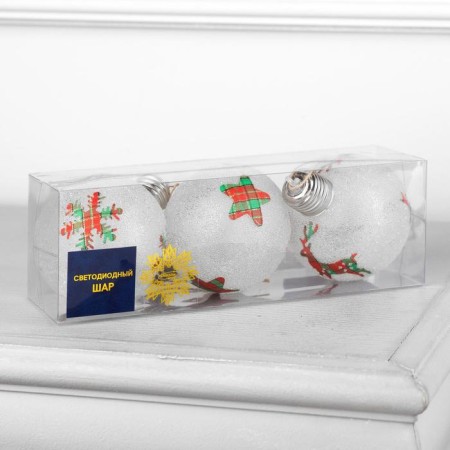 A set of Christmas tree balls "Felal patterns" 3 pcs., Batteries, 1 LED, glow warm white-2