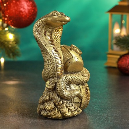 Figure "Snake of a cobra on a barrel" 10x7x13cm, bronze with gilding-1