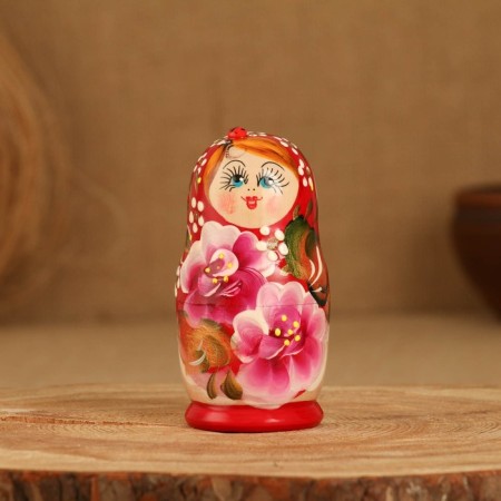 The nesting doll 3 puppet "Tanya" roses, with God's cow, 11cm, manual painting.-2