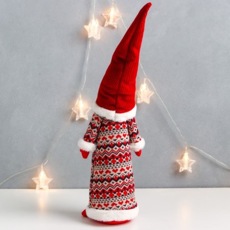 Interior doll "Grandfather Frost in a caftan with Scandinavian patterns" 55x12x11 cm-3