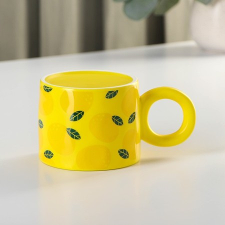 Ceramic mug with silicone lid of the Lemon shares, 350 ml, yellow color-4