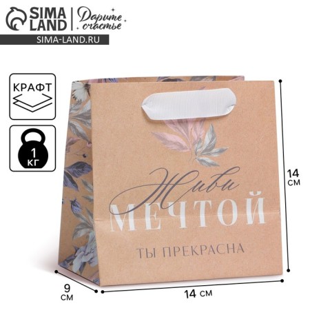 Square gift crap package, packaging, Dream, 14 x 14 x 9 cm