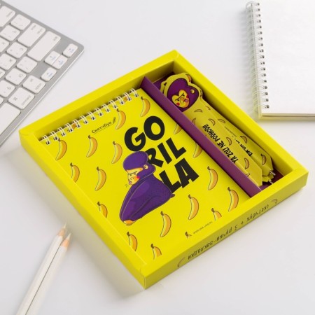 Gorilla set, A6 sketchbook + paper pens 3 pcs, 18.2 x 19.5 cm-1