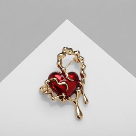 Brooch "Heart" Abstract, red color in gold