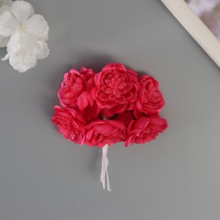 Decor for creativity "Camellia" raspberry (1 set = 1 bouquet) in the bouquet 6 pcs 4x11 cm