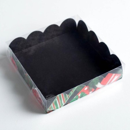 Box for confectionery products with PVC Happy New Year, 13 x 13 x 3 cm, new year-3