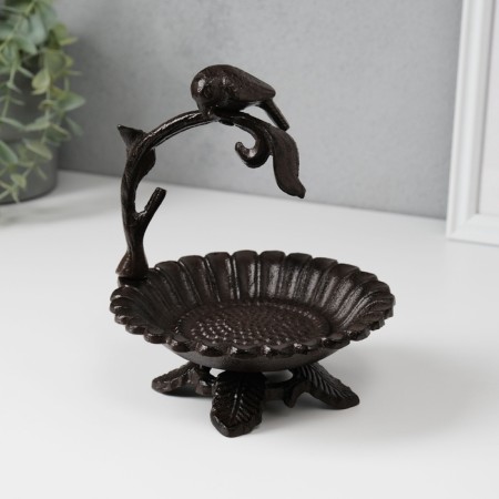 Souvenir cast iron stand "Bird on a branch above the flower" 17x15x13.5 cm-3