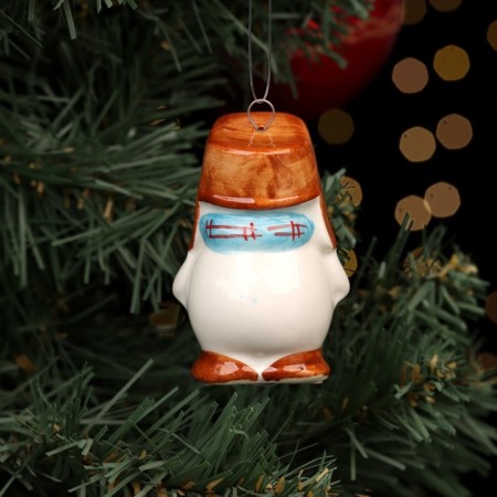 Fir -tree porcelain toy "Snowman in a hat", 7 cm-1