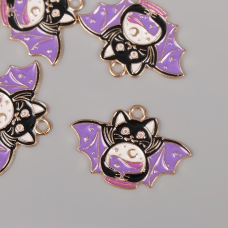 Decor for creativity metal, enamel "Cat-flying mouse" black-violet 2x2.9 cm