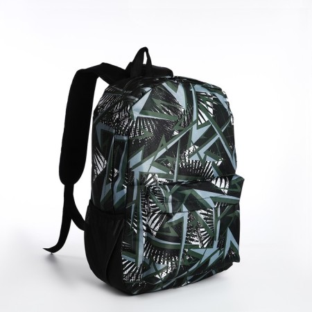 School backpack from textiles on lightning, 3 pockets, green-2