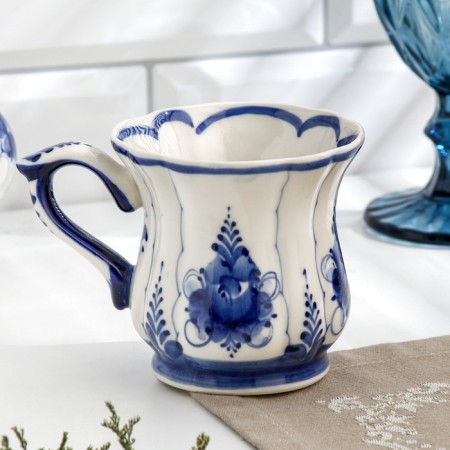 Sun mug, small, gzhel, porcelain, 9x7.5 cm-1