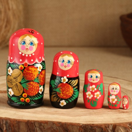 Matryoshka 5-doll "festive red" with God's cow, 10-11 cm-8