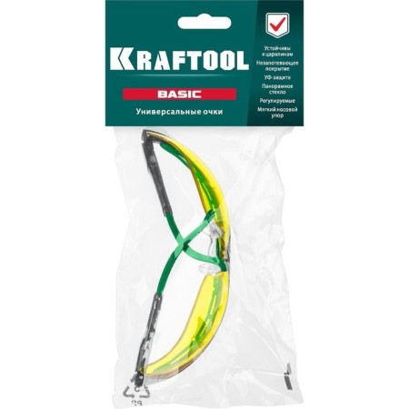 Protective glasses Kraftool Basic 110318, open type, anti -recovery, yellow-1