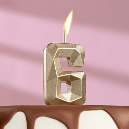 Candle in the cake on the skewer "Almaz", the number "6", champagne, 4.8x2.6 cm