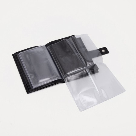 Male purse on the button, a department for car documents and passports, black color-4