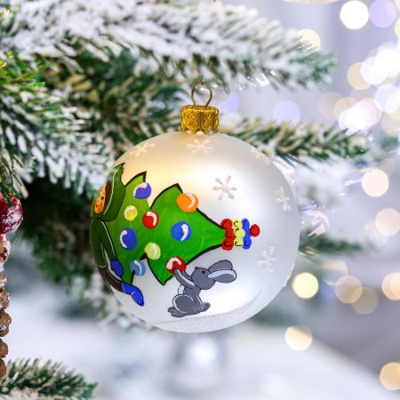 Christmas tree toy ball "Round dance", 80 mm, manual painting, glass-2