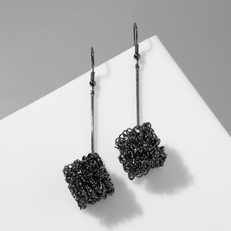 Earrings "Square" voluminous, gray color, 7.5 cm-1