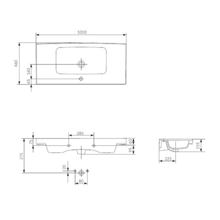 The built -in sink Cersanit Moduo 60, with 1 hole for the mixer, white-2