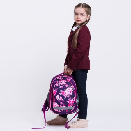 School backpack, 37 x 27 x 16 cm, ergonomic back, calligrata b "Flowers", lilac-13