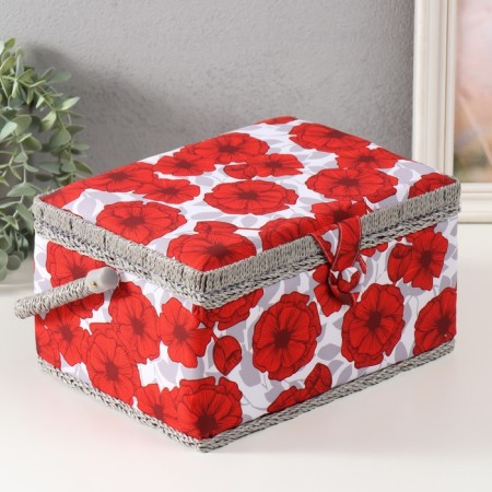 Casket for needlework "Red poppies on white" 19x26x14.5 cm