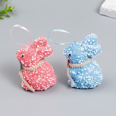 Decor Suspension "Rabbit - Sprinking, Flower on the neck" Set 2 pcs Mix 9 cm-1
