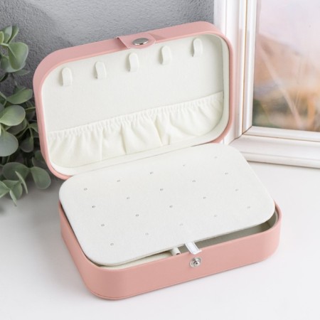Casket to the leatherette for jewelry "Matte surface" Pink powder 16x11x5 cm-1