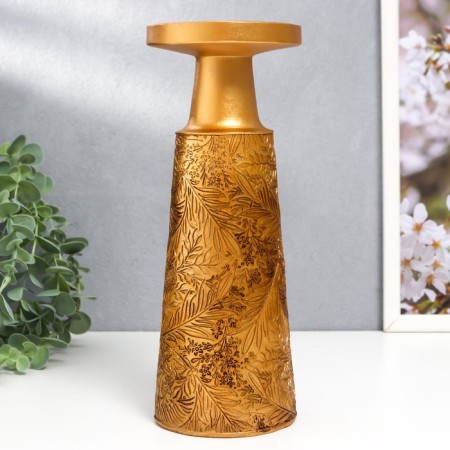 Polystone candlestick for 1 candle "Plant patterns" gold 25x9.5x9.5 cm-1