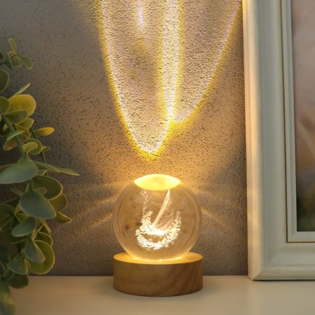 Souvenir glass backlight "Fairy" d = 6 cm stand wood, usb 6.5x6.5x7.5 cm