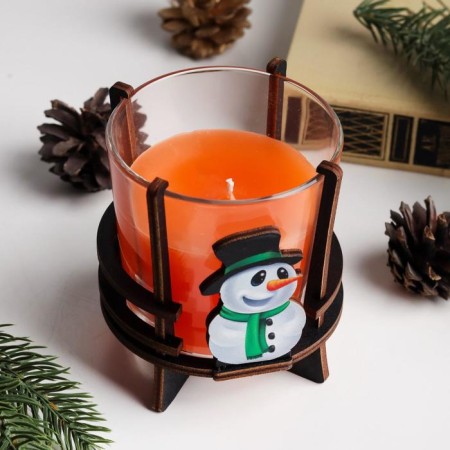 Aromatic candle in a glass on the stand "Snowman", 10x9.5x9 cm, orange-1