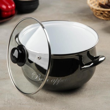 Metallic pan, 4 l, glass cover, induction, black color-1
