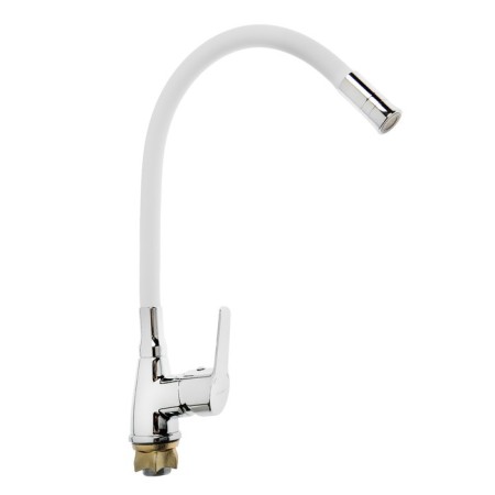 Accoona A4890G-5 kitchen mixer, single-leaf, flexible spout, white/chromium-1