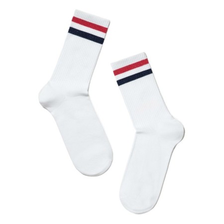 Extended women's socks with bright strips of Contte Elegant Active, size 25, white, red color-1