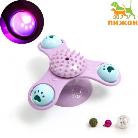 Toy-wound on a suction cup for cats, 3 compartments with bells, mix of flowers