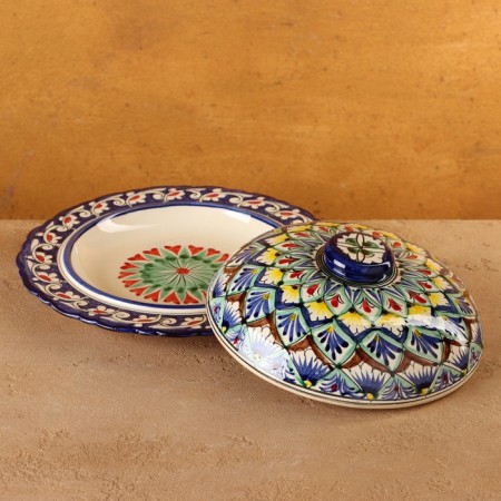 The pancake of the Rishtan ceramics "Patterns", 24 cm, blue-3